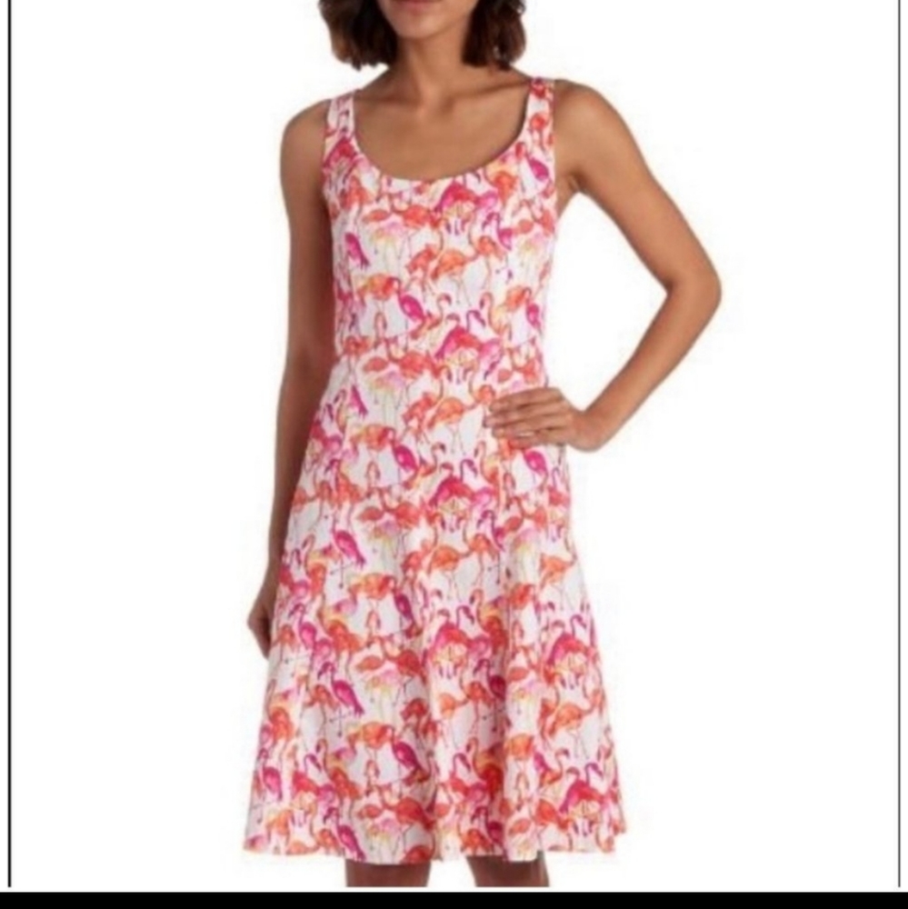 Nwt pappagallo flamingo print fit and flare dress 16